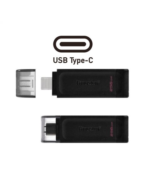 MEMORIA USB 3.2 256GB KINGSTON TYPE C DATATRAVELER 70 NEGRO PN: DT70/256GB EAN: 740617331233    