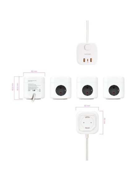 REGLETA 3 TOMAS NANO CABLE 2   USB, 1 USB TYPE C 1.4M BLANCA PN: 10.37.0011 EAN: 8433281016675   